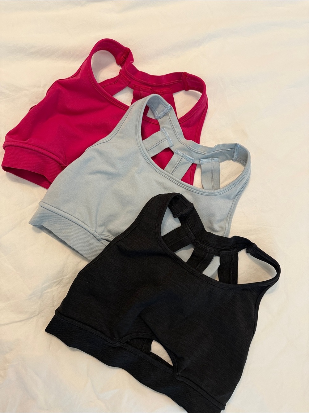 Alphalete Racerback Sports Bras - Hot Pink, Light Blue, Black